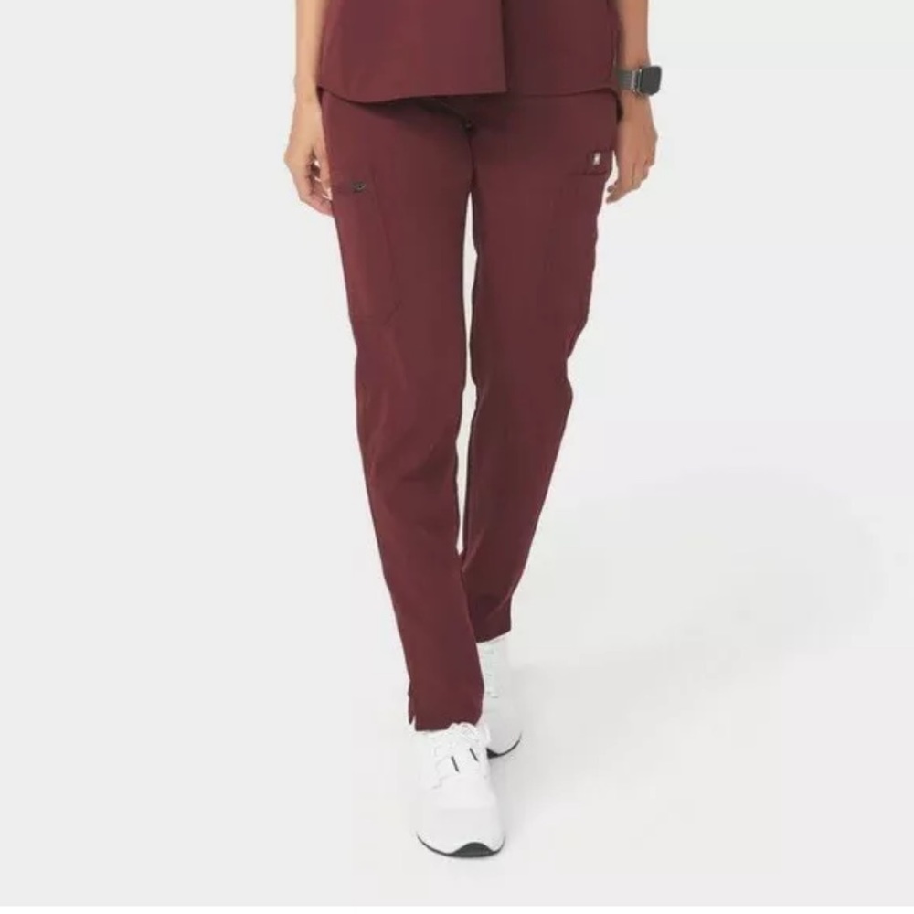 FIGS Yola Skinny Scrub Pants Women's XXL Burgundy Cargo Zip Pockets
